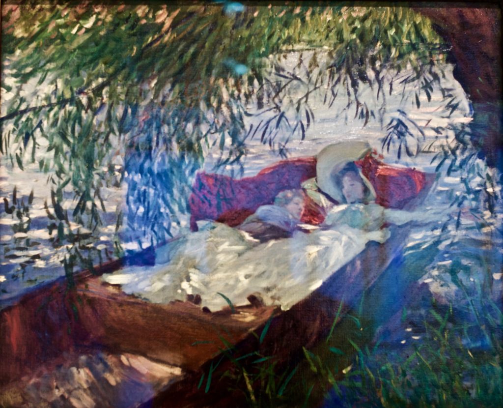 By Pedro Ribeiro Simões from Lisboa, Portugal - Lady and Child asleep in a punter under the willows (1887) - John Singer Sargent. (Alla prima painting)