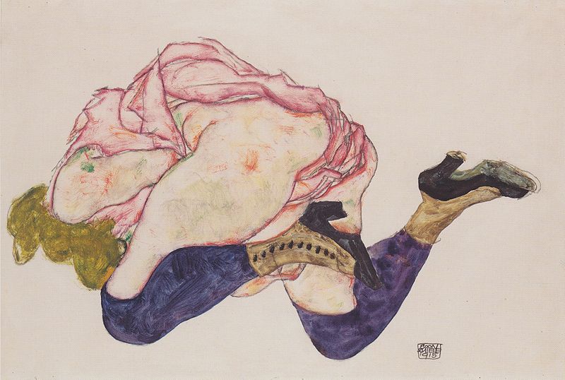 Kniende mit hinunter gebeugtem de Egon Schiele vía wikimedia commons